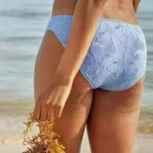 Aerie Eyelet Blue Bikini Bottoms S NWT Floral Textured Beachy Retro Lake Blue